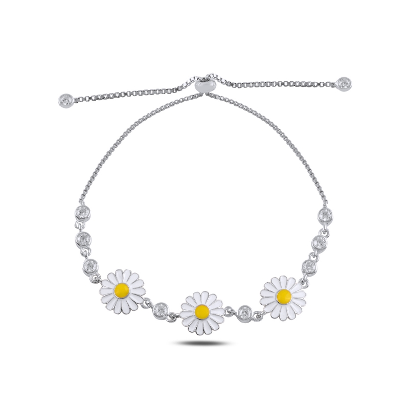 Enamel Daisy & CZ Tennis Adjustable Sliding Bracelet - B100799