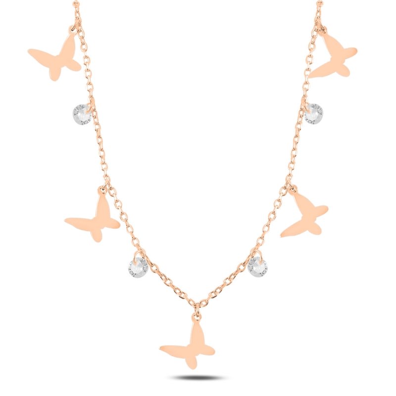Sallantılı Kelebek & Zirkon Taşlı Şans Kolyesi - N101154