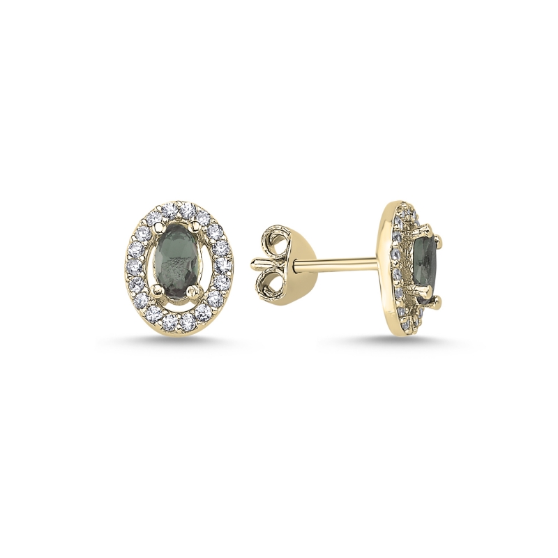 Halo Solitaire Oval Zultanite CZ Stud Earrings - E101159