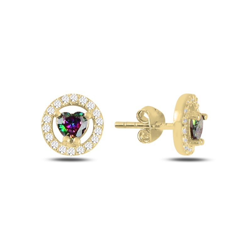 Halo Solitaire Heart Mystic Topaz CZ Stud Earrings - E101163
