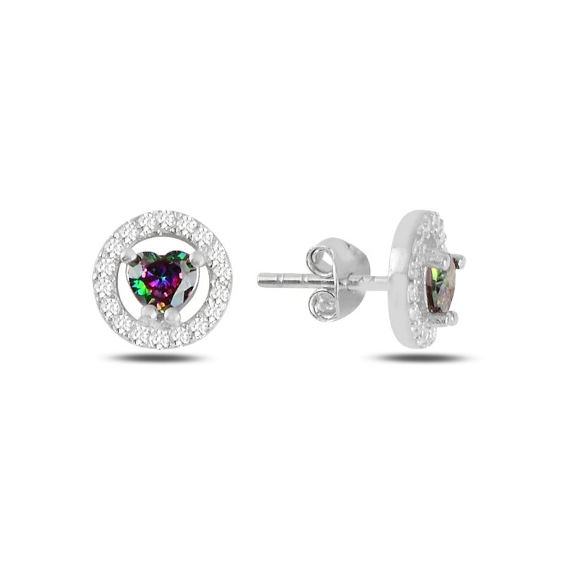 Halo Solitaire Heart Mystic Topaz CZ Stud Earrings - E101163