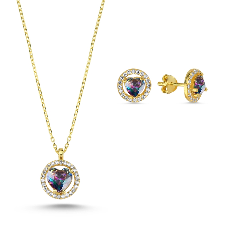 Heart Mystic Topaz CZ Halo Solitaire Set - S101164