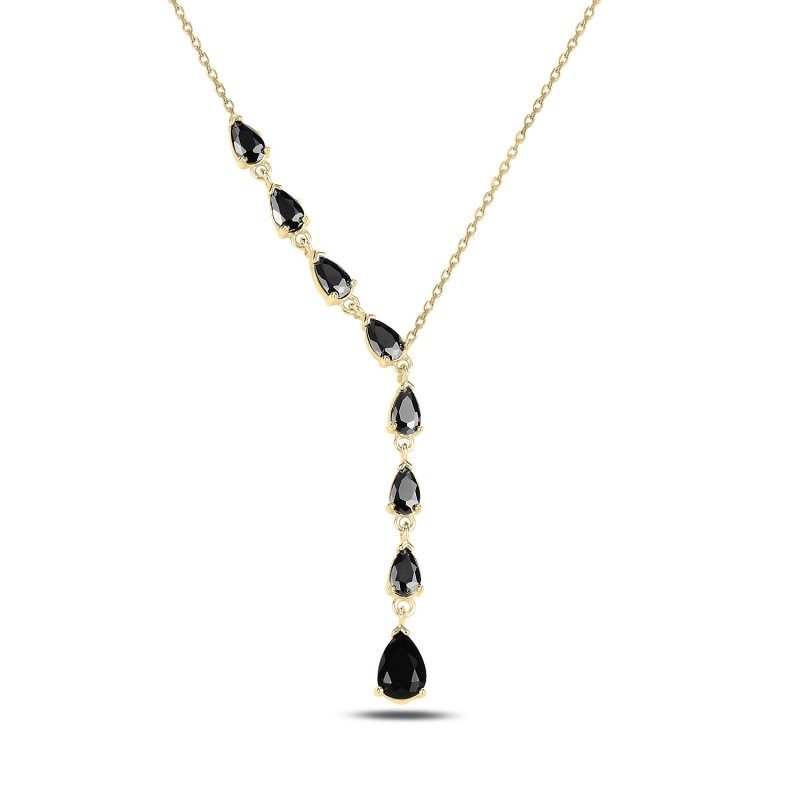 Teardrop Black CZ Dangle Y Necklace - N101249
