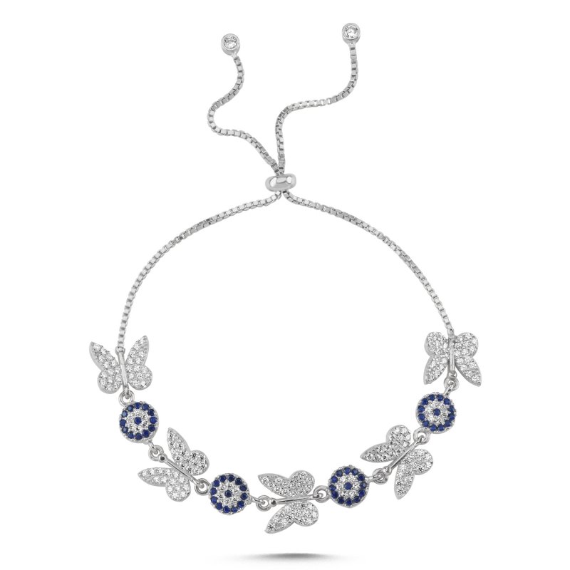 Butterfly & Eye CZ Adjustable Sliding Bracelet - B101558
