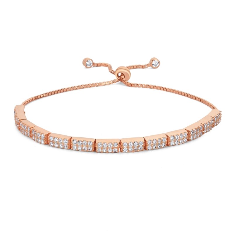 Tennis 2 Lines CZ Adjustable Sliding Bracelet - B101559