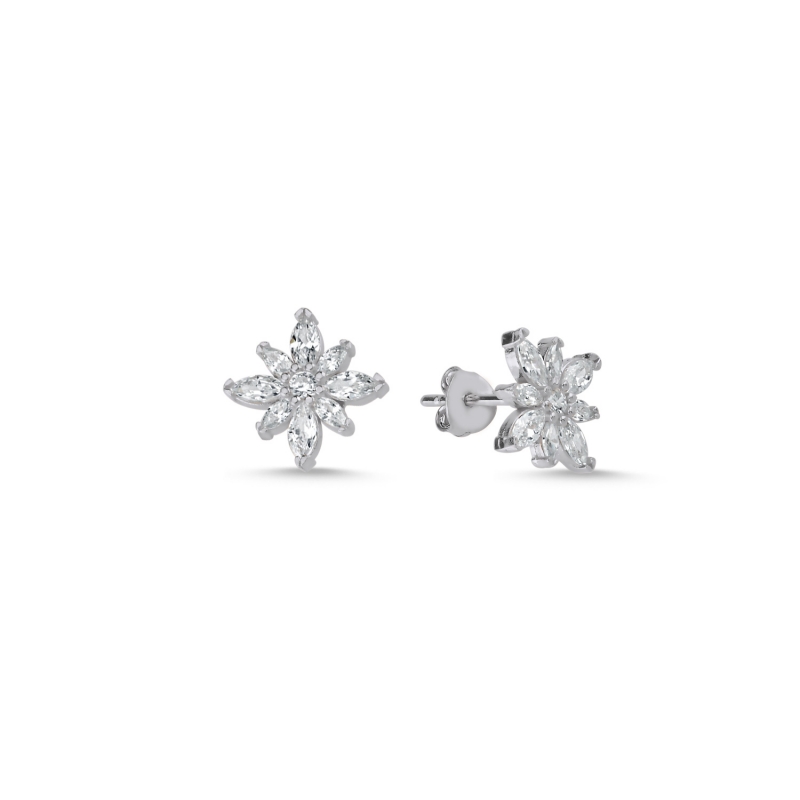 Lotus Flower Marquise CZ Stud Earrings - E101599