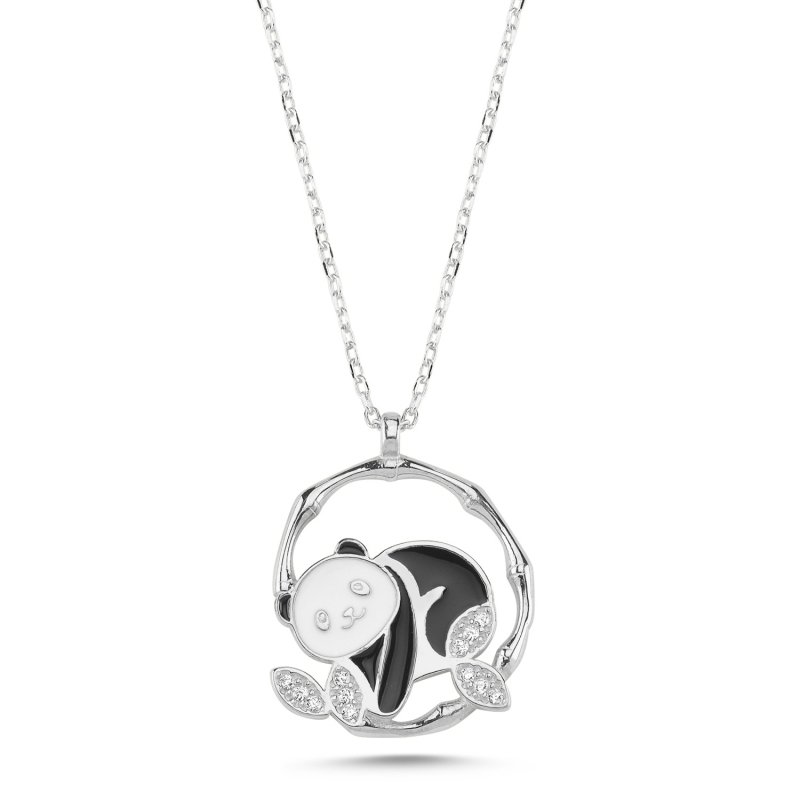 Sterling Silver Panda with Bamboo CZ 