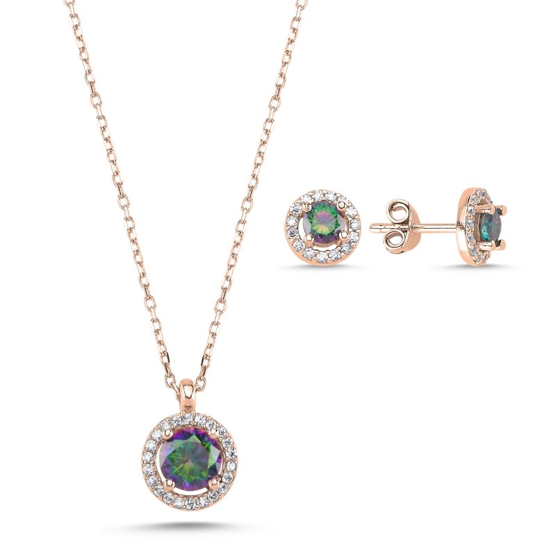 Round Mystic Topaz CZ Halo Solitaire Set - S101671