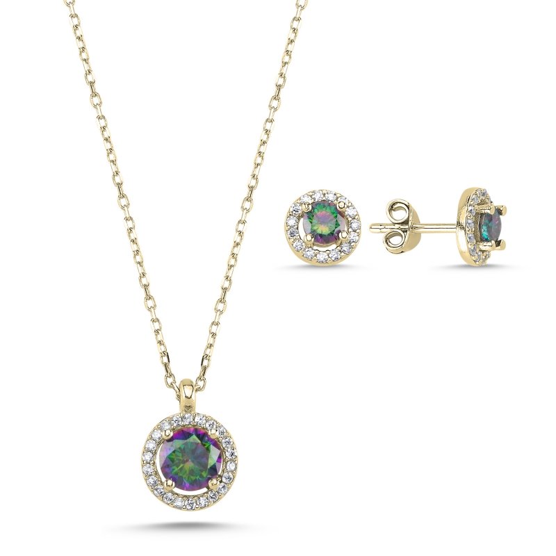 Round Mystic Topaz CZ Halo Solitaire Set - S101671