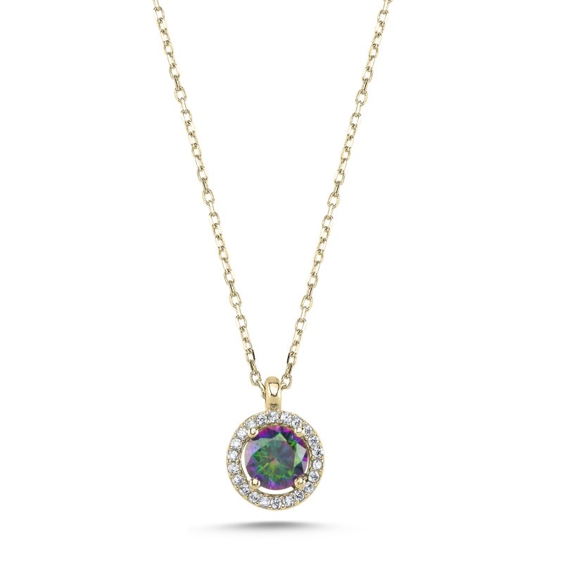 Halo Solitaire Mystic Topaz CZ Necklace - N101815