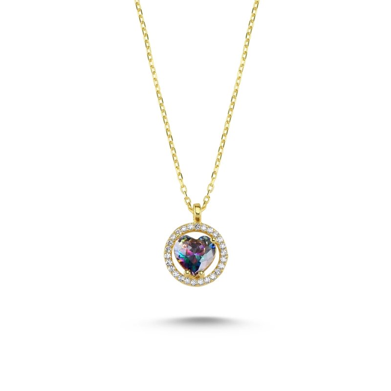Halo Solitaire Heart Mystic Topaz CZ Necklace - N101836