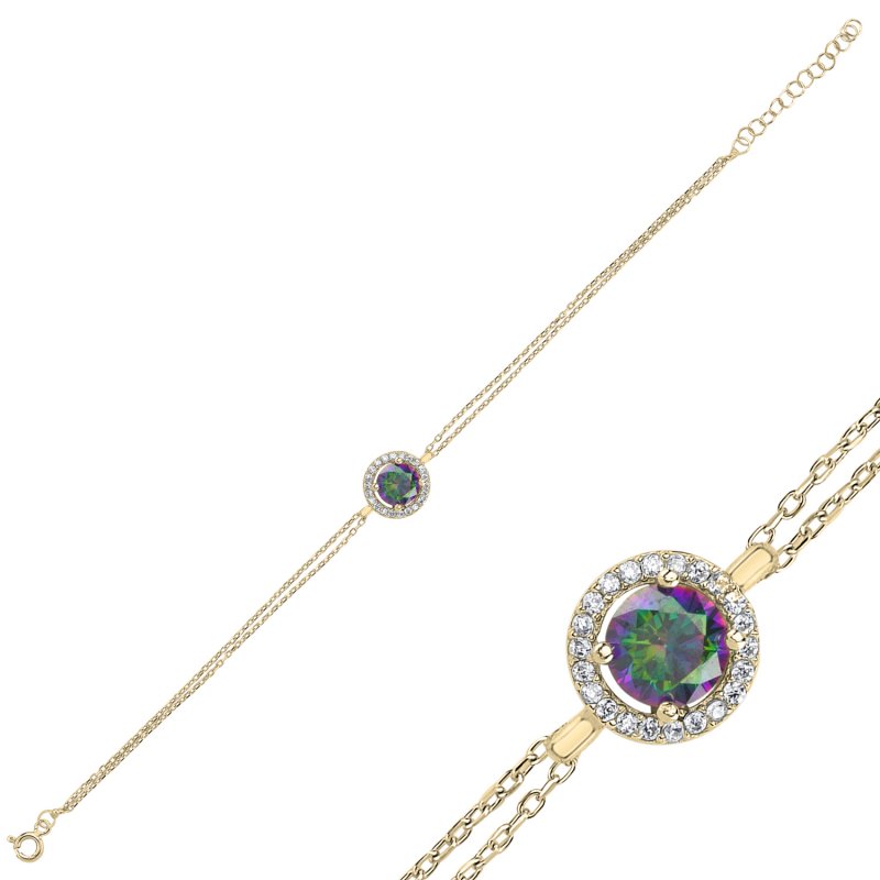 Halo Solitaire Mystic Topaz CZ Bracelet - B101837