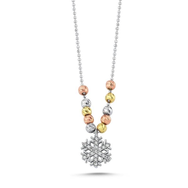 Snowflake Diamond Cut Tricolor Ball & CZ Necklace - N101854
