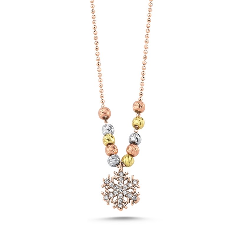 Snowflake Diamond Cut Tricolor Ball & CZ Necklace - N101854