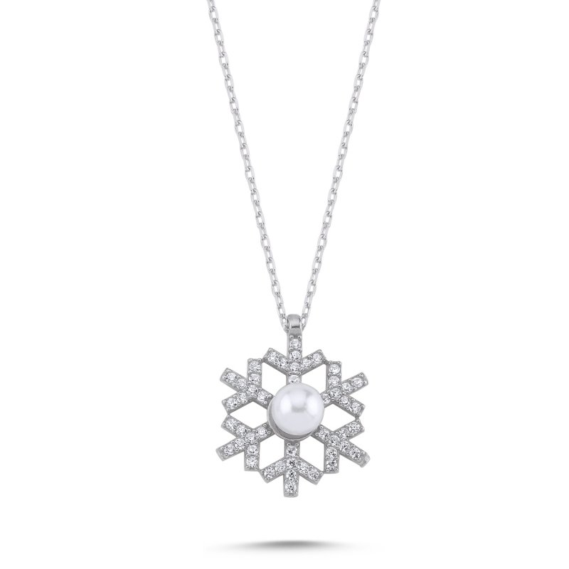 Snowflake & Pearl CZ Necklace - N101864