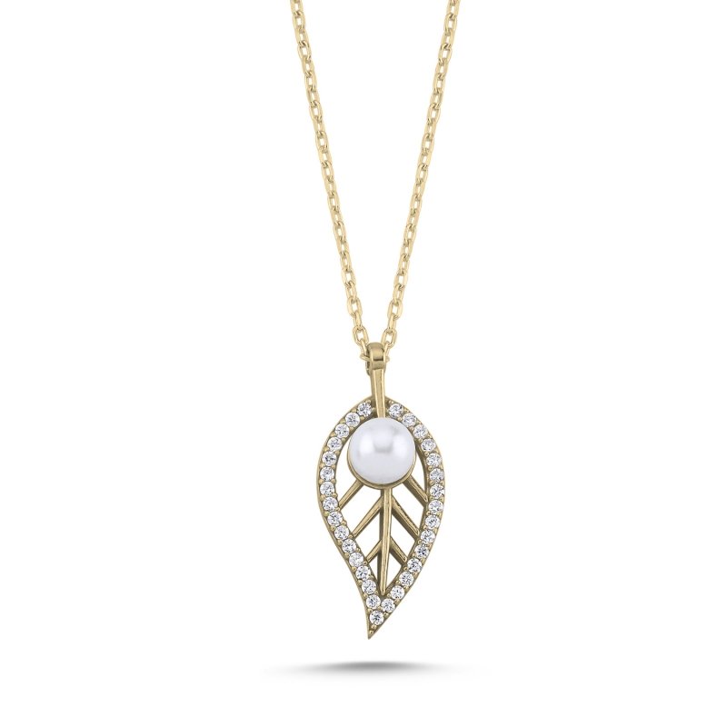 Leaf & Pearl CZ Necklace - N101866