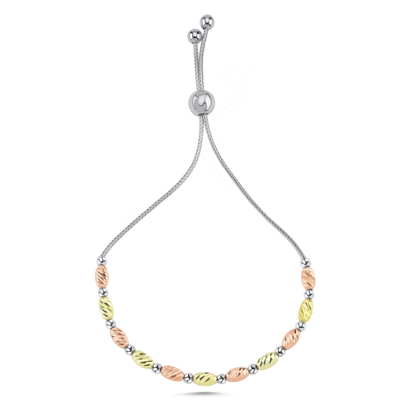 Diamond Cut Tricolor Ball Adjustable Sliding Bracelet - B101993