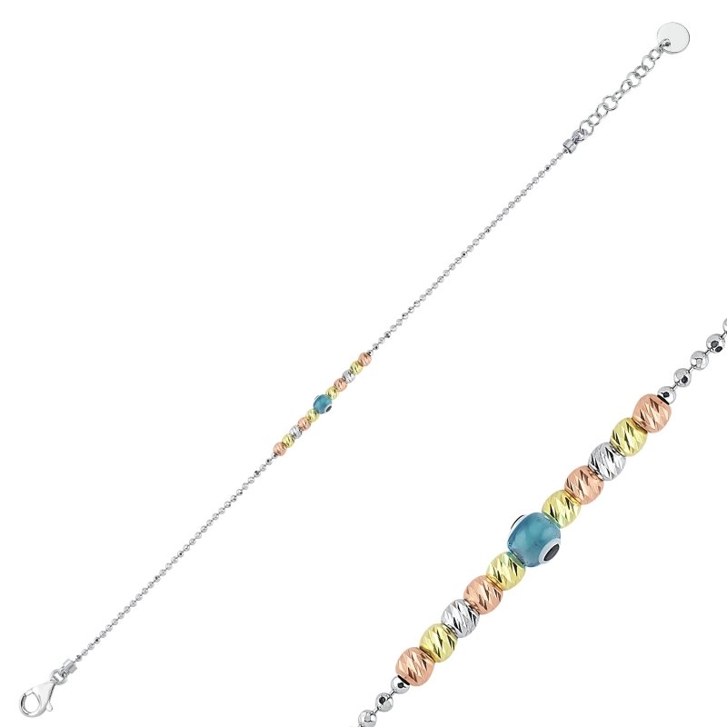 Diamond Cut Tricolor Ball & Evil Eye Bracelet - B102002