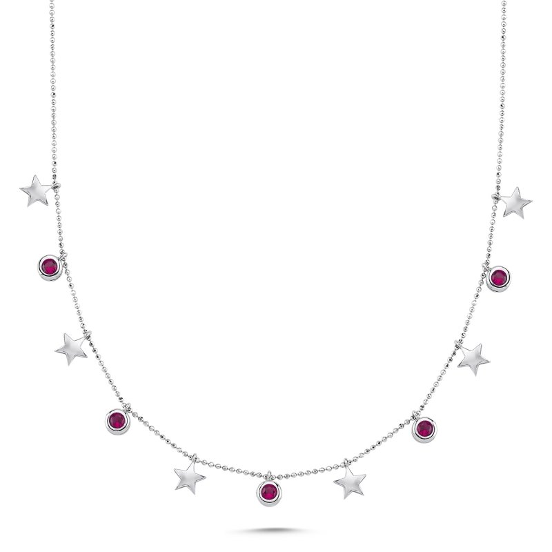 Star & Ruby CZ Charm Necklace - N102028
