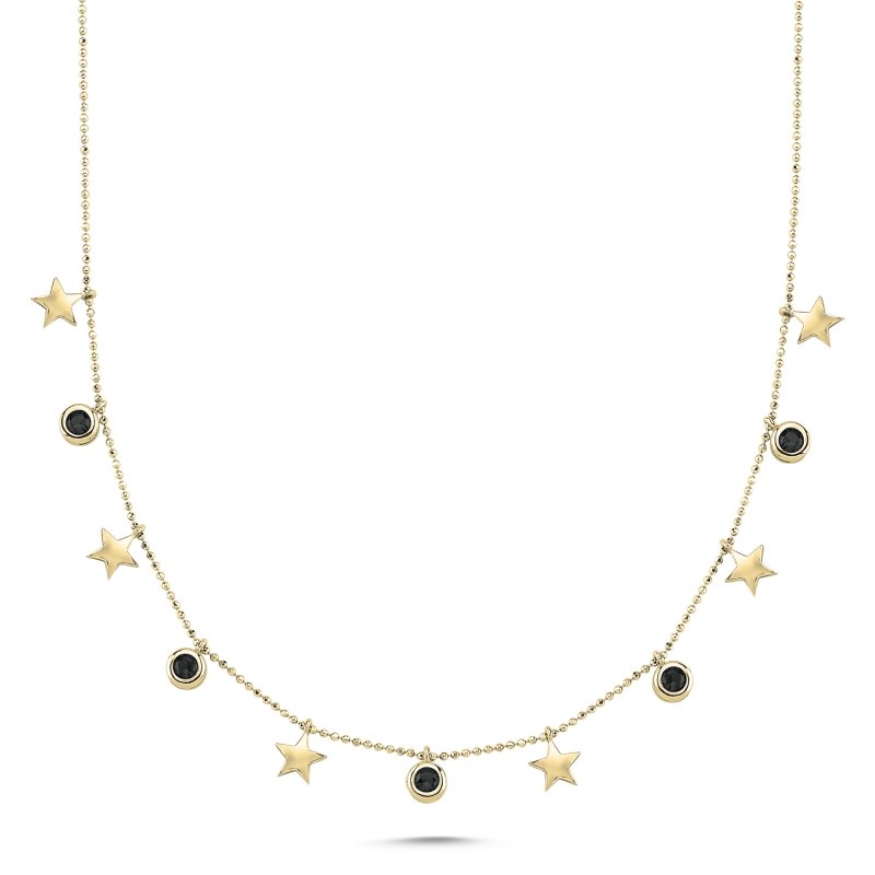 Star & Black CZ Charm Necklace - N102033