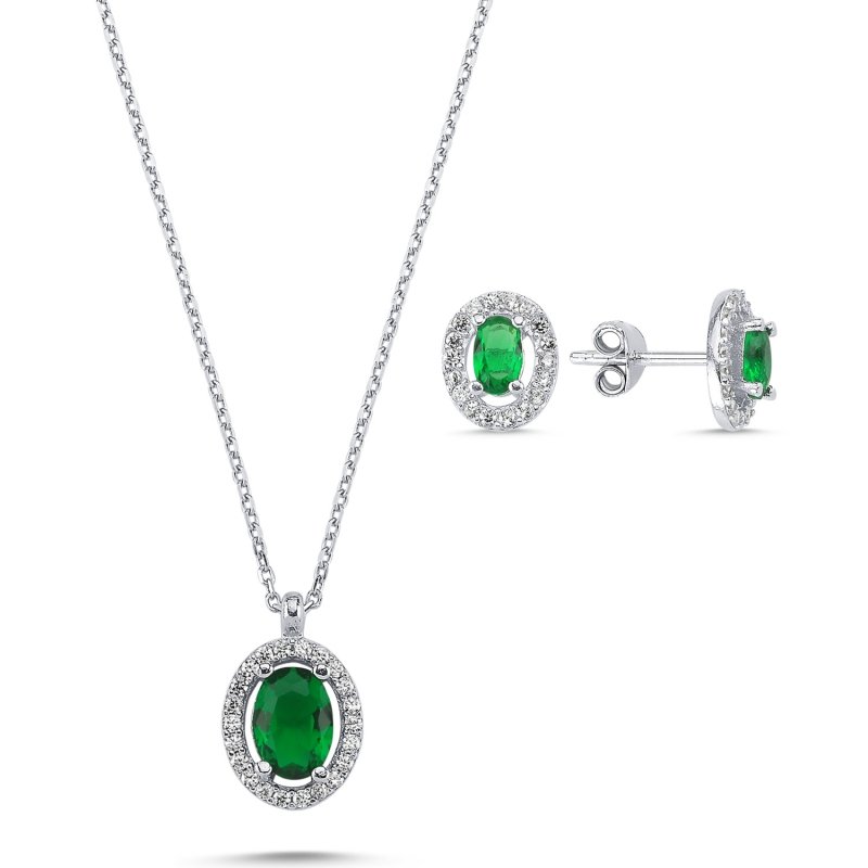 Oval Emerald CZ Halo Solitaire Set - S102122