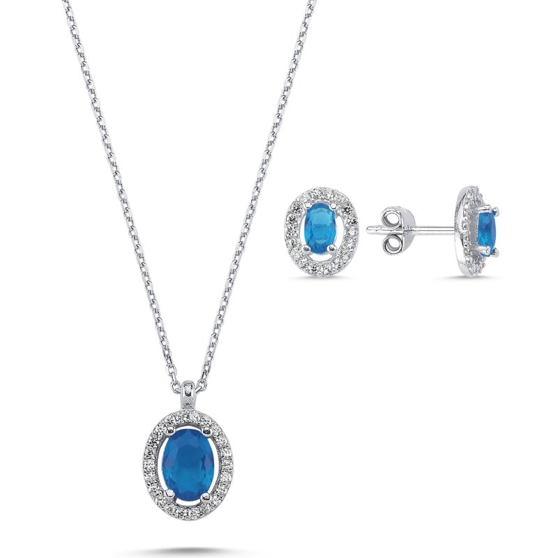 Oval Aquamarine CZ Halo Solitaire Set - S102127