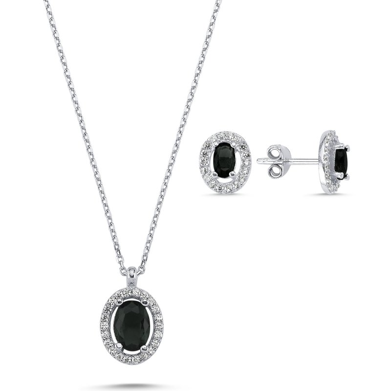 Oval Black CZ Halo Solitaire Set - S102128