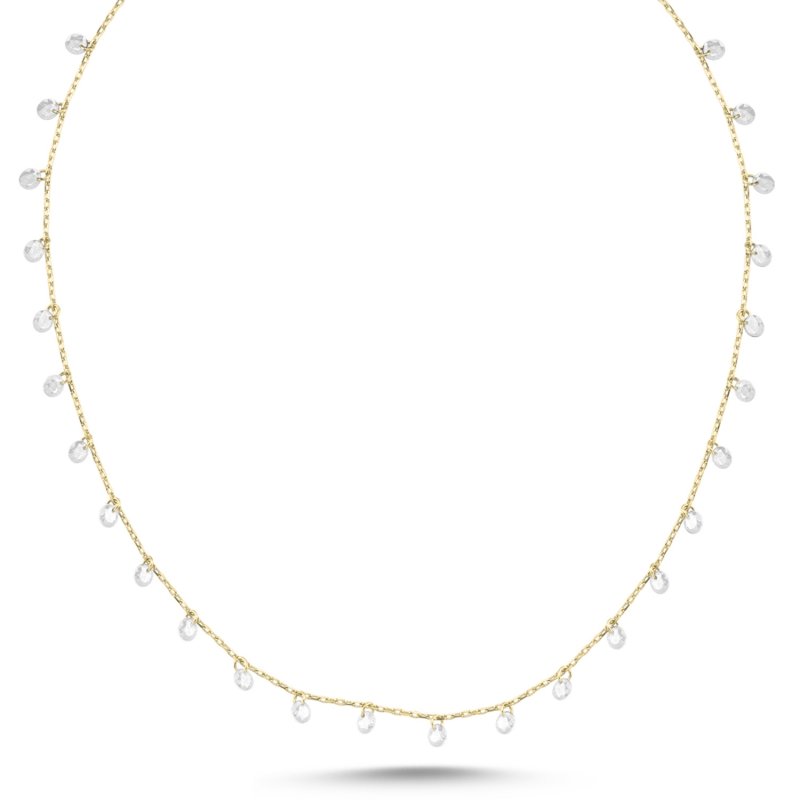 Yuvarlak Zirkon Taşlı Sallantılı Kolye - N102149
