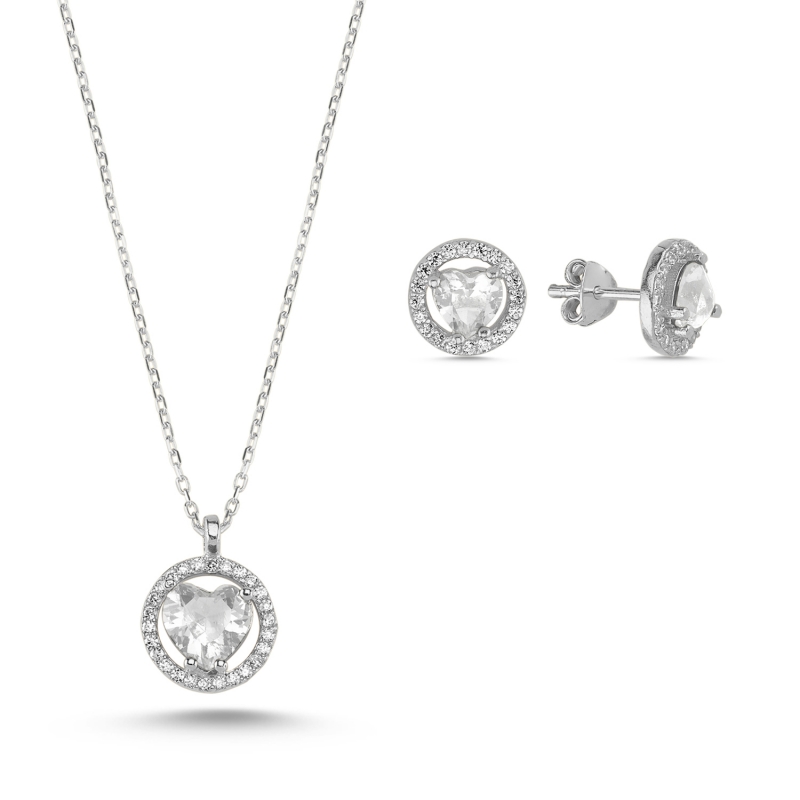 Heart CZ Halo Solitaire Set - S102157
