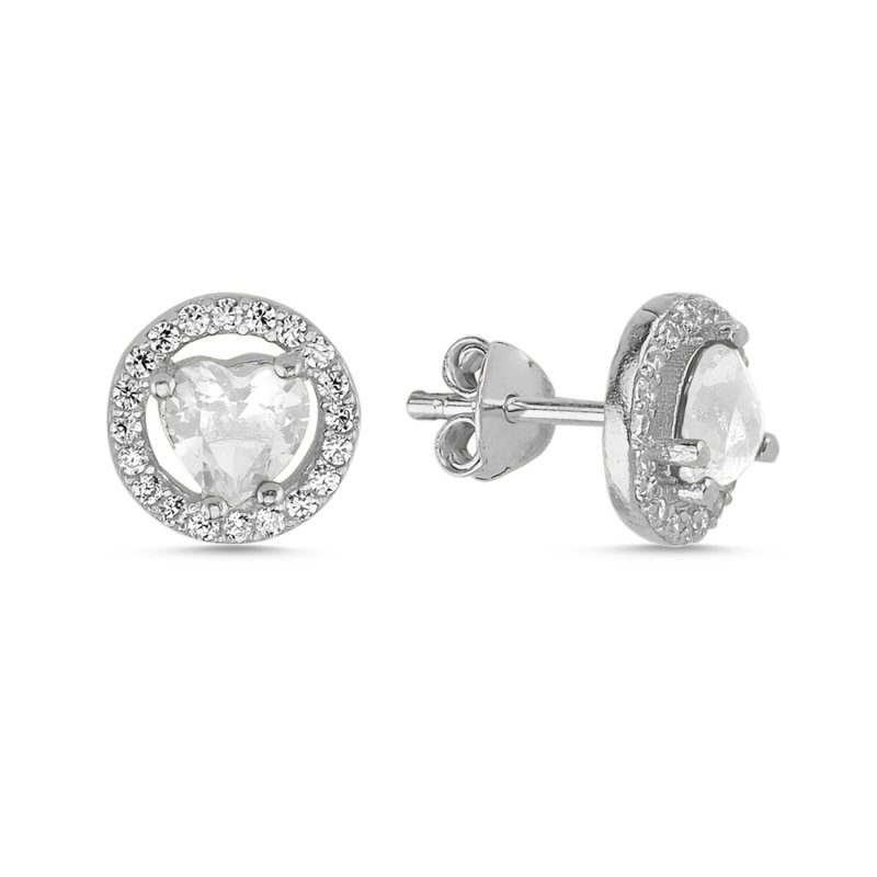 Halo Solitaire Heart CZ Stud Earrings - E102158