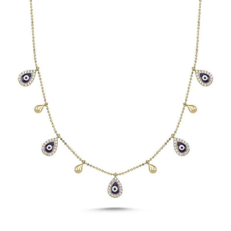Evil Eye Enamel Teardrop & CZ Charm Necklace - N102161