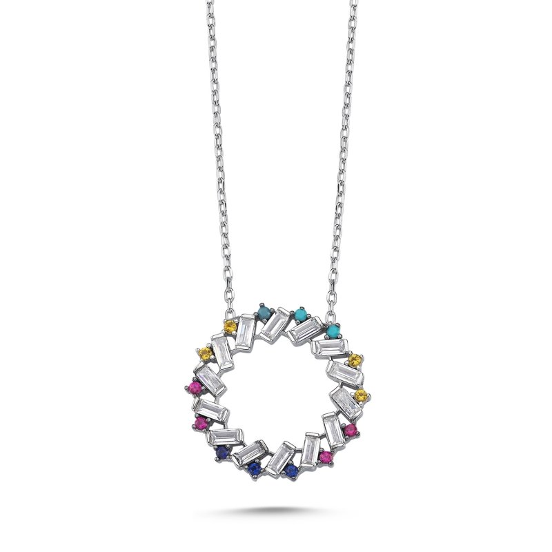 Baguette & Colorful CZ Necklace - N102229