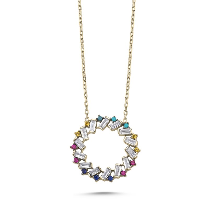 Baguette & Colorful CZ Necklace - N102229