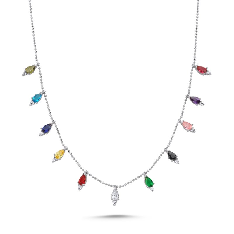 Teardrop Multi Color CZ Dangle Charm Necklace - N102240
