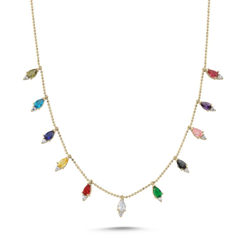 Teardrop Multi Color CZ Dangle Charm Necklace - N102240
