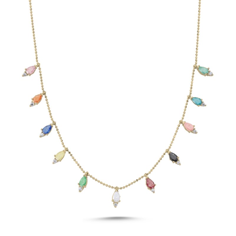 Teardrop Iced Multi Color CZ Dangle Charm Necklace - N102241