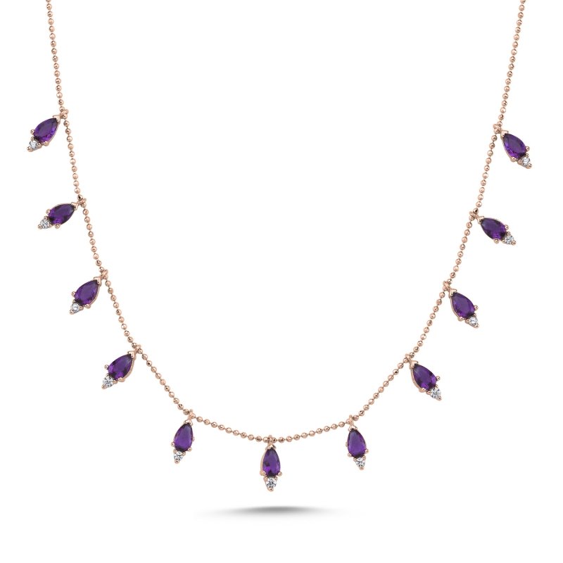 Teardrop Amethyst CZ Dangle Charm Necklace - N102246