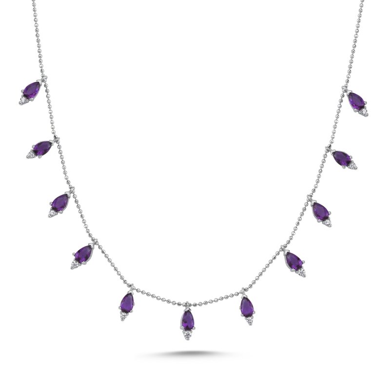 Teardrop Amethyst CZ Dangle Charm Necklace - N102246