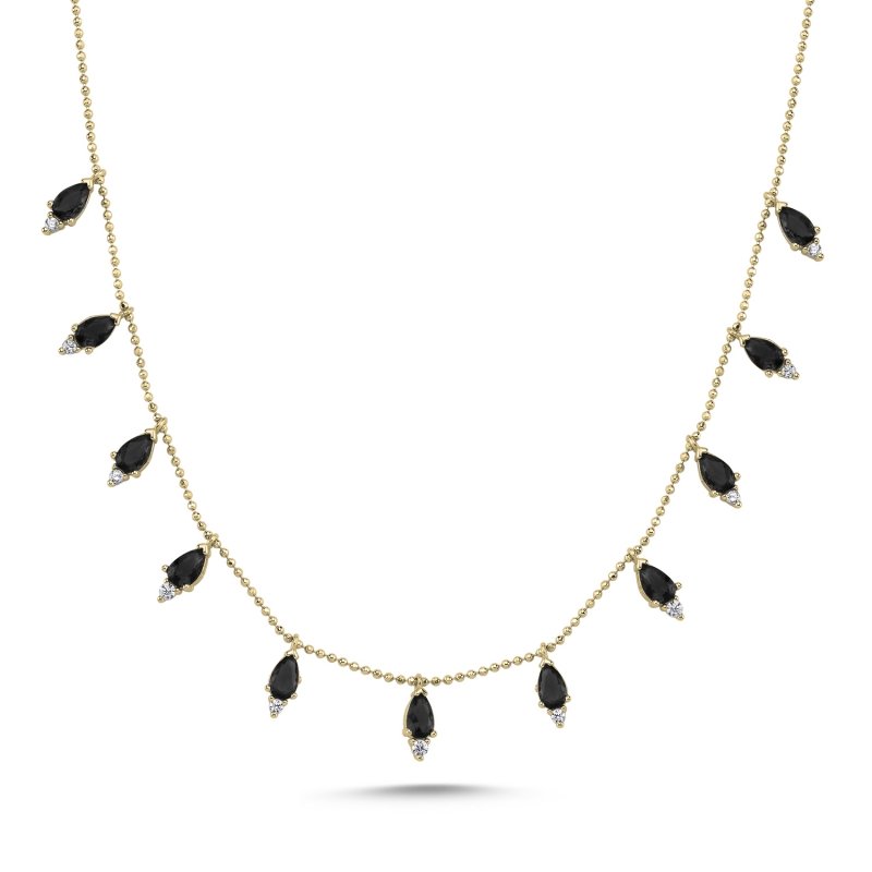 Teardrop Black CZ Dangle Charm Necklace - N102250