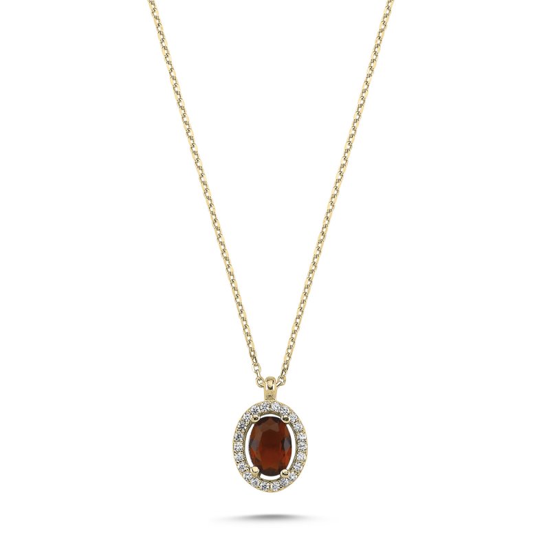 Oval Garnet CZ Halo Solitaire Necklace - N102298
