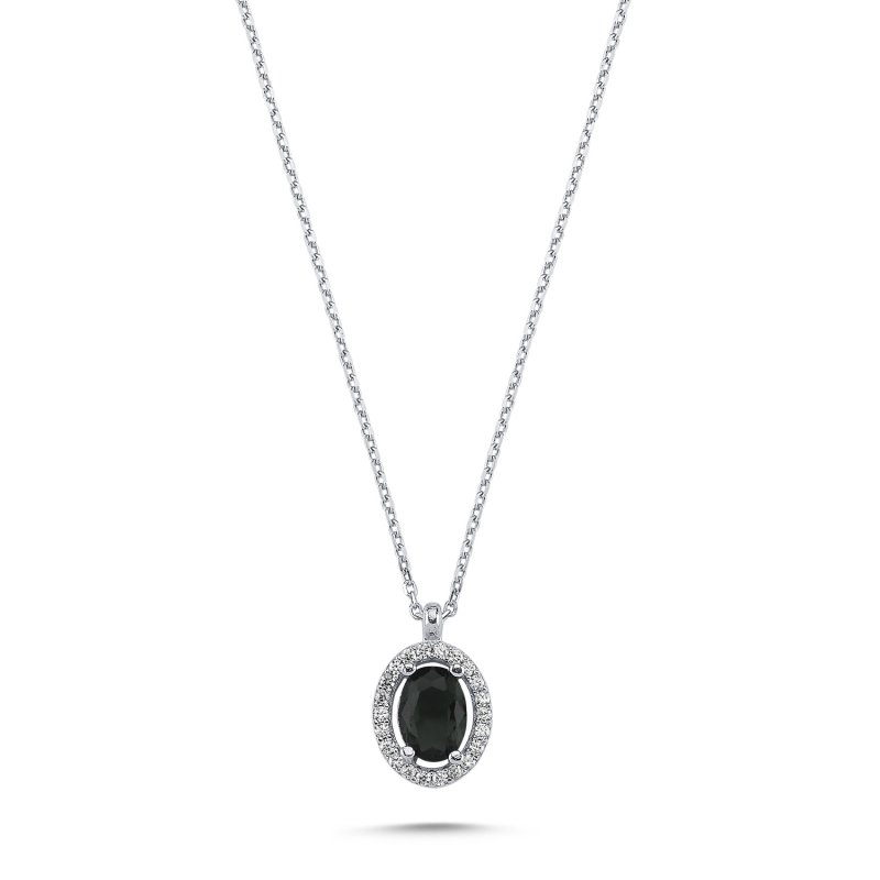 Oval Black CZ Halo Solitaire Necklace - N102301