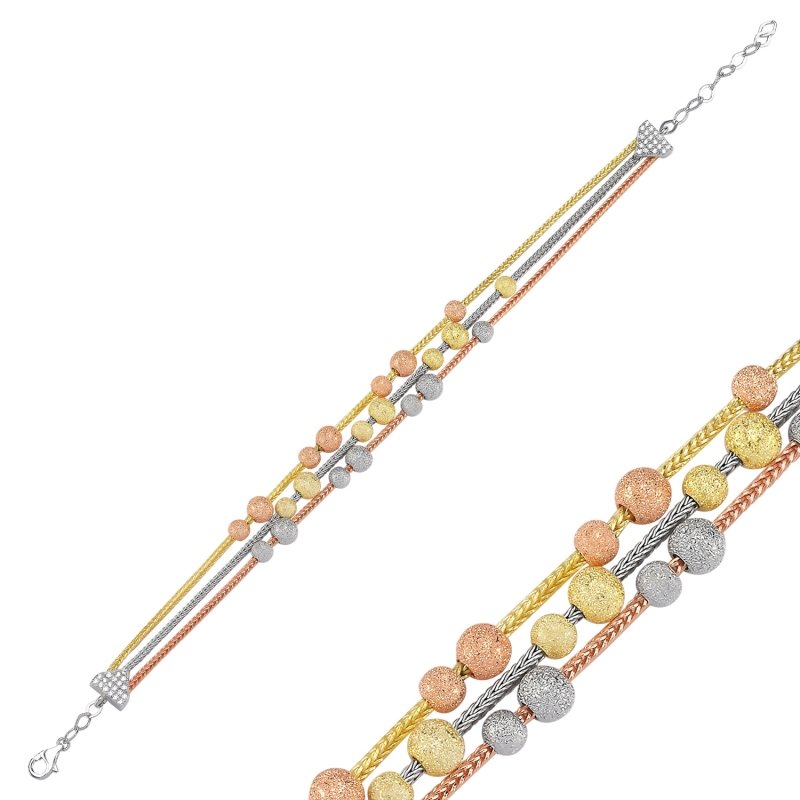 Ball & CZ Tricolor Bracelet - B102344