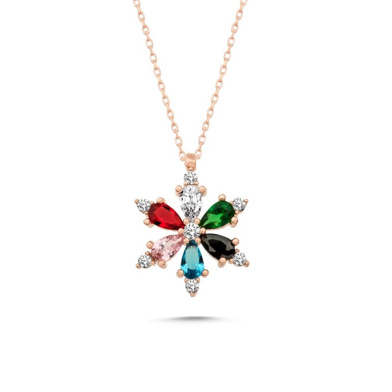 Lotus Çiçeği Renkli Zirkon Taşlı Kolye - N102349