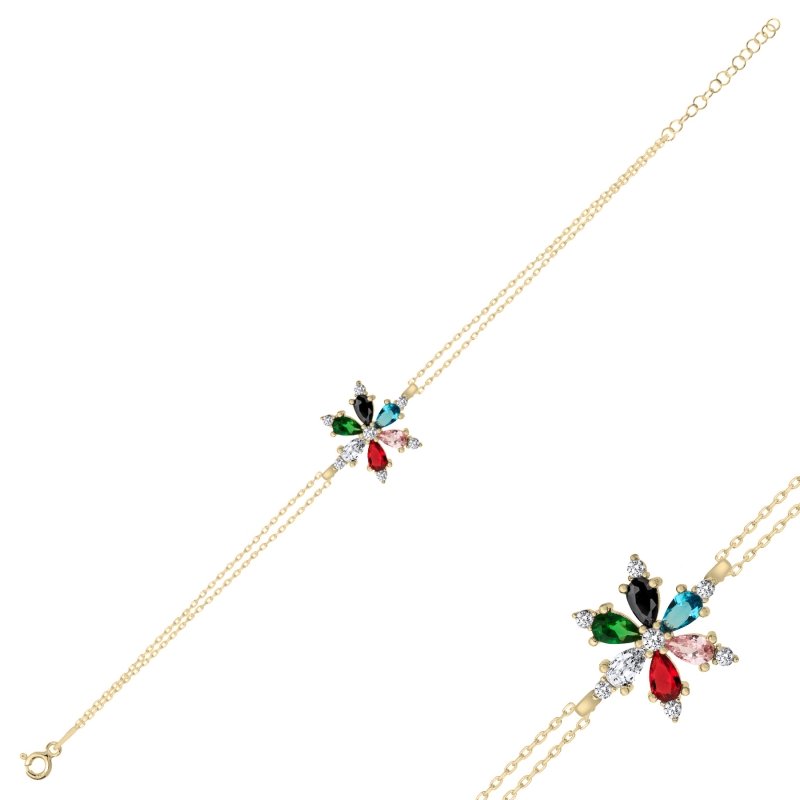 Lotus Flower Multi Color CZ Bracelet - B102356