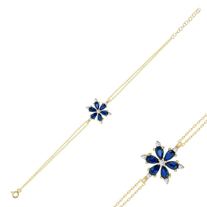 Lotus Flower Sapphire CZ Bracelet - B102358