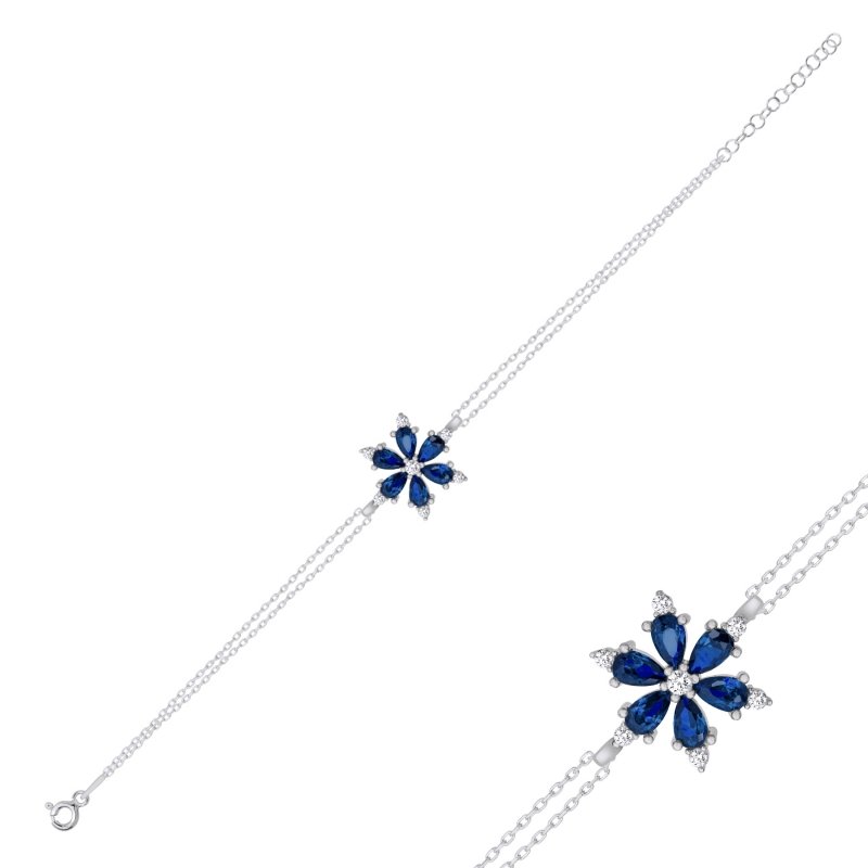 Lotus Flower Sapphire CZ Bracelet - B102358