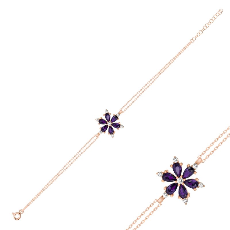 Lotus Flower Amethyst CZ Bracelet - B102359