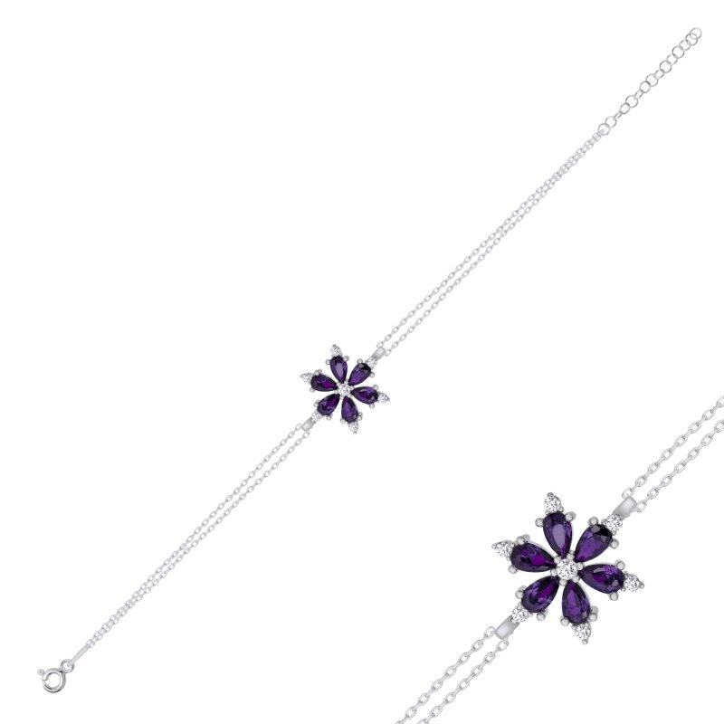 Lotus Flower Amethyst CZ Bracelet - B102359