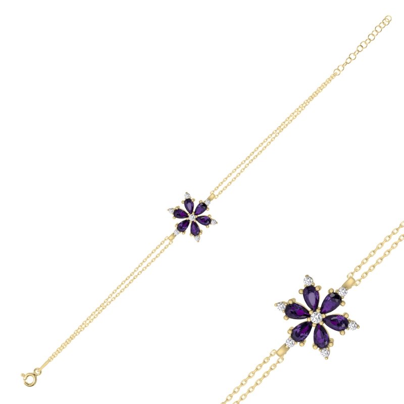 Lotus Flower Amethyst CZ Bracelet - B102359