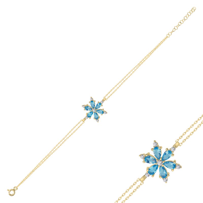 Lotus Flower Aquamarine CZ Bracelet - B102361